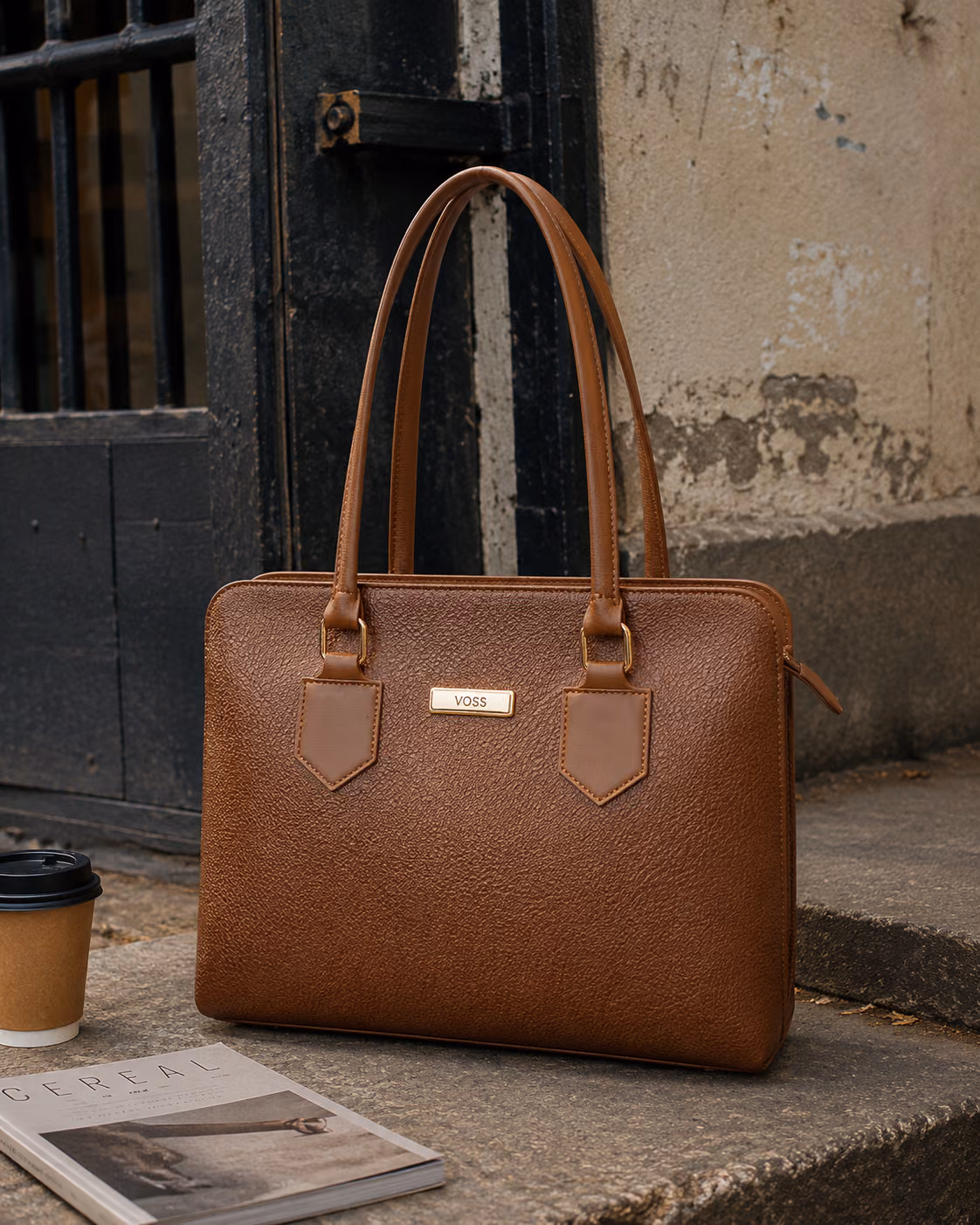 The Structured Workplace Handbag in Tan, top handle