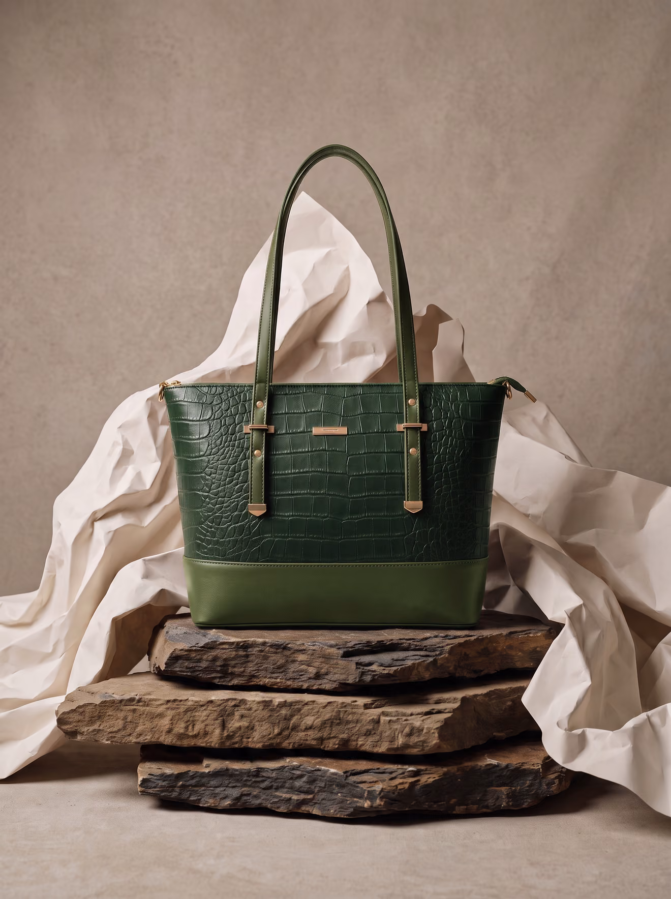 The Croc Two-Tone Shopper Bag in Green, shopper