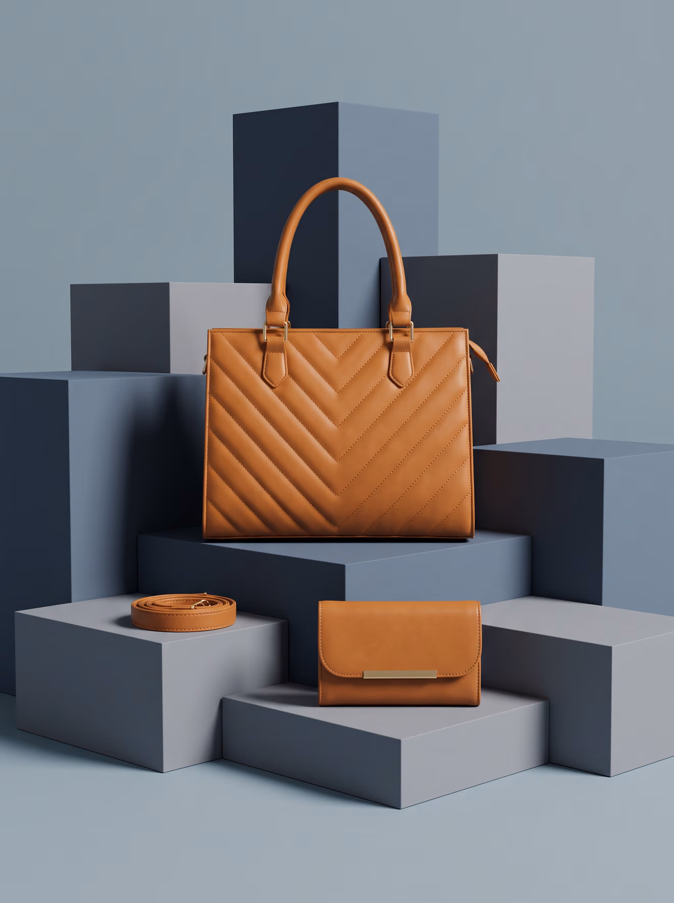 The Chevron Quilted Handbag in Cognac, chevron tote