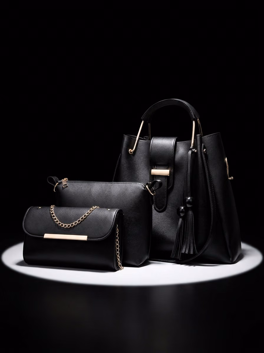The Three-Piece Tote Set in Black, three-piece set